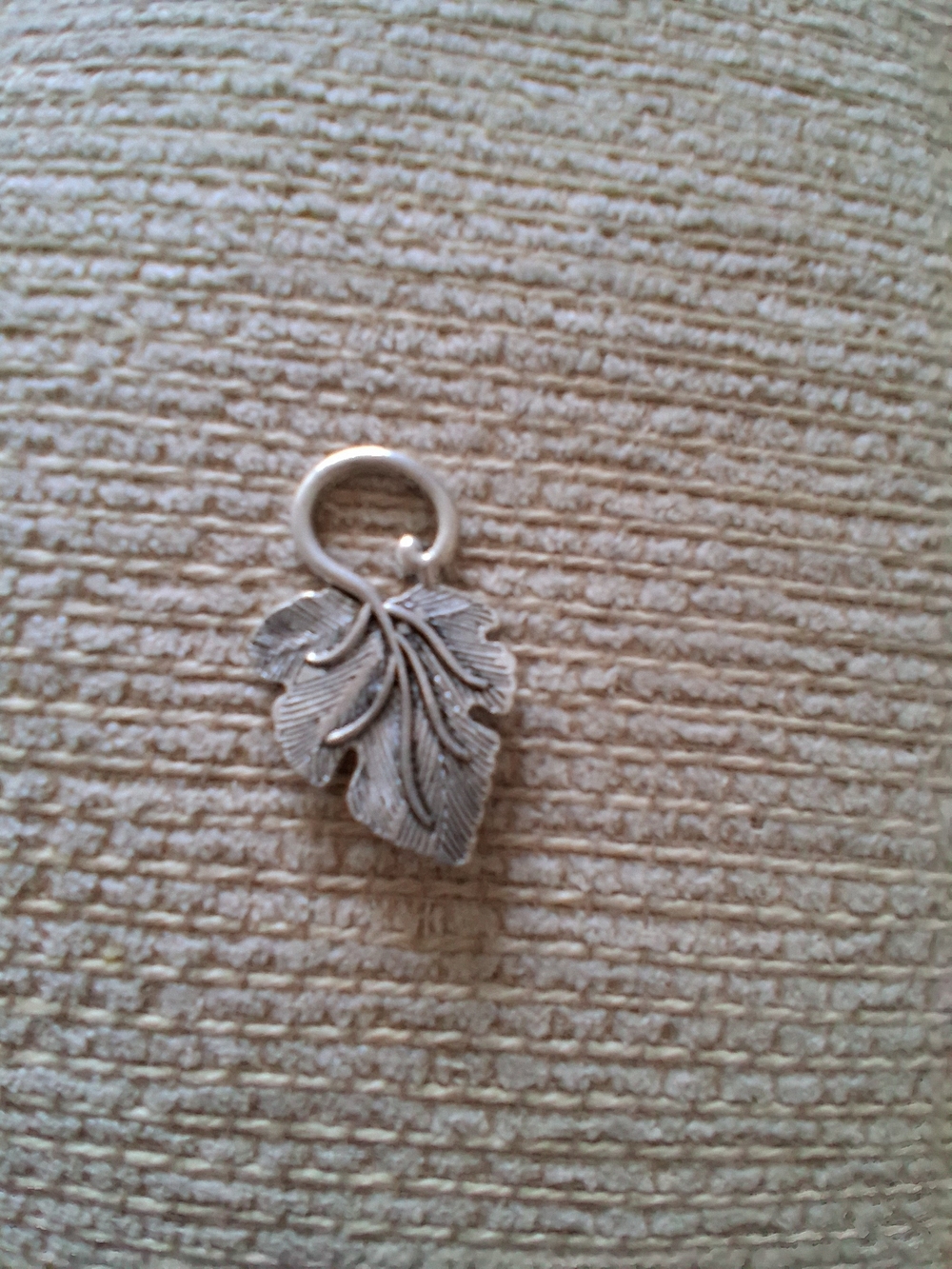 Textured Leaf Charm Pendant in Silver Tone